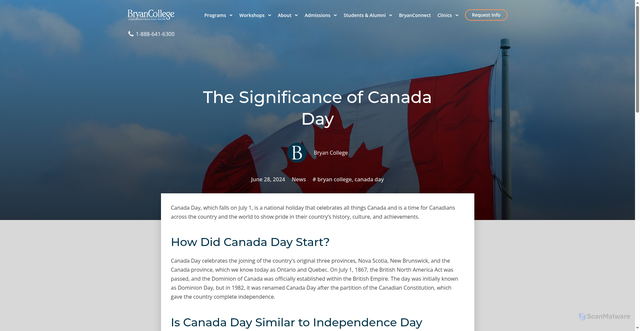 Security scan screenshot of https://bryancollege.ca/news/the-significance-of-canada-day/