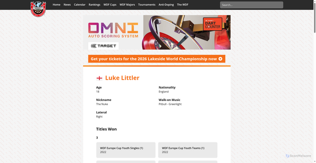 Security scan screenshot of https://dartswdf.com/players/luke-littler