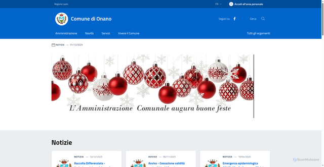 Security scan screenshot of https://www.comune.onano.vt.it/