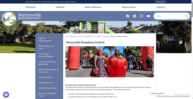 Security scan screenshot of https://www.watsonville.gov/1117/Watsonville-Strawberry-Festival