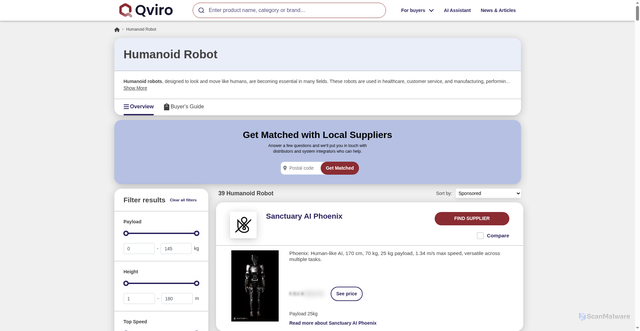 Security scan screenshot of https://qviro.com/product-category/humanoid-robot