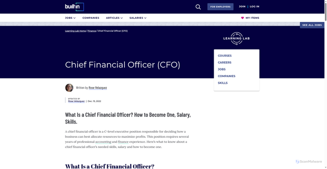Security scan screenshot of https://builtin.com/learn/careers/chief-financial-officer-cfo