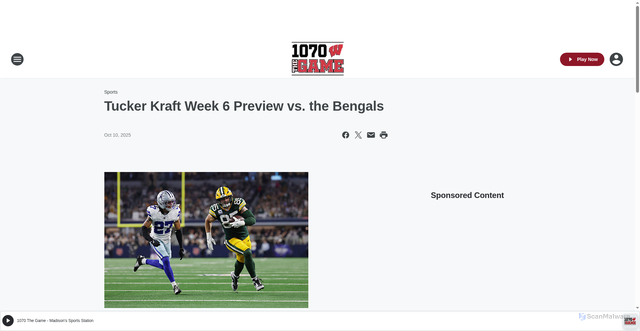 Security scan screenshot of https://1070thegame.iheart.com/content/2025-10-10-tucker-kraft-week-6-preview-vs-the-bengals/