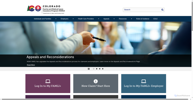 Security scan screenshot of https://famli.colorado.gov