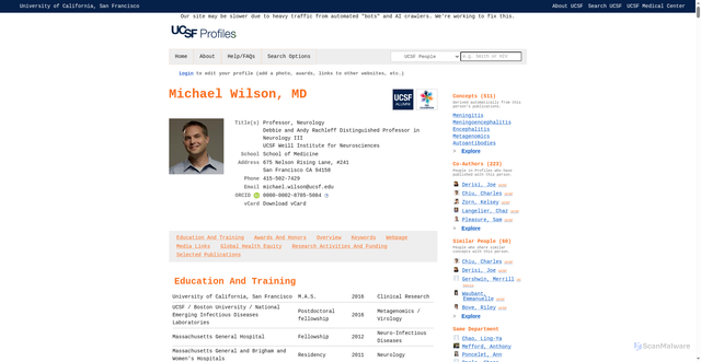 Security scan screenshot of https://profiles.ucsf.edu/michael.r.wilson