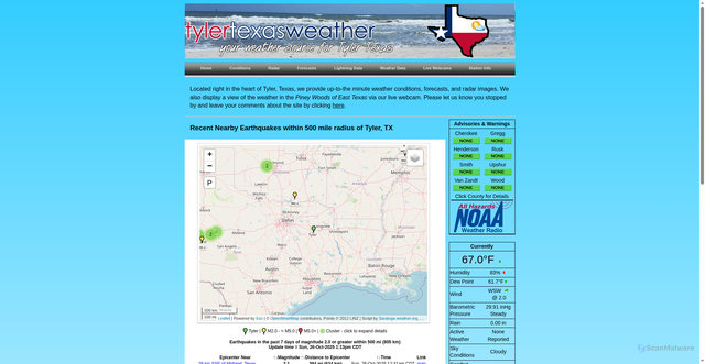 Security scan screenshot of https://tylertexasweather.com/quakes.htm