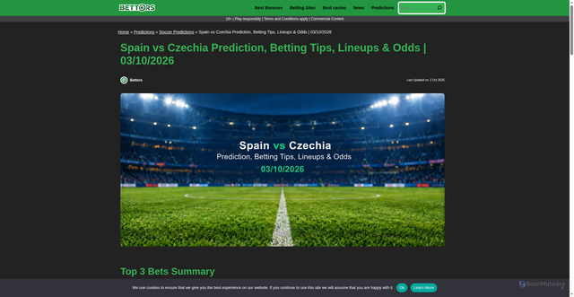 Security scan screenshot of https://bettors.co.za/spain-vs-czechia-predictions-03-10-2026/