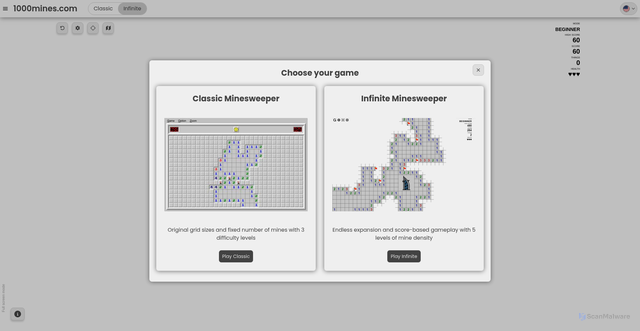 Security scan screenshot of https://www.1000mines.com/