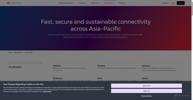 Security scan screenshot of https://www.equinix.com/data-centers/asia-pacific-colocation