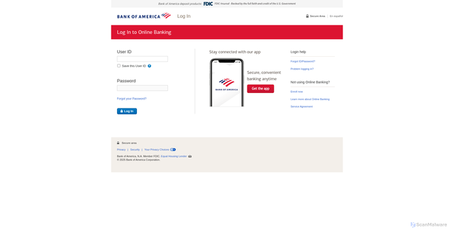 Security scan screenshot of https://secure.bankofamerica.com/login/sign-in/signOnV2Screen.go