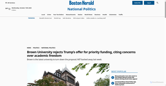 Security scan screenshot of https://www.bostonherald.com/2025/10/15/trump-education-brown-funding/