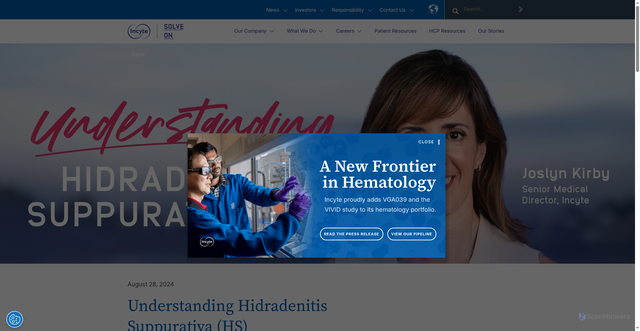 Security scan screenshot of https://incyte.com/our-stories/hs-disease-awareness
