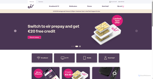 Security scan screenshot of https://eir.ie