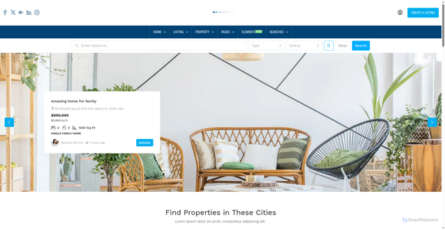 Security scan screenshot of https://findhonesthomebuyers.com/searches/?search_style=style_1
