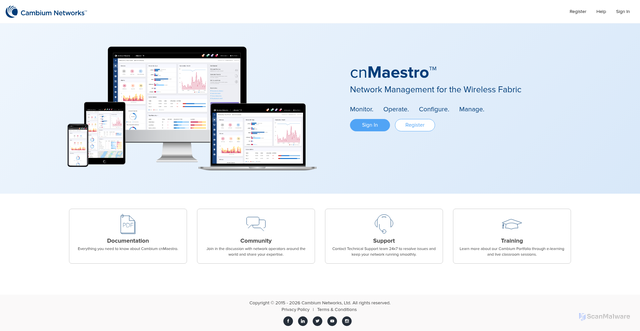 Security scan screenshot of https://cloud.cambiumnetworks.com