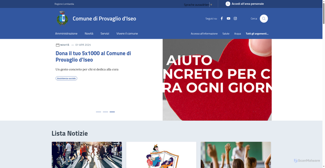 Security scan screenshot of https://comune.provagliodiseo.bs.it/