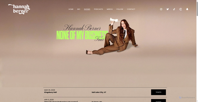 Security scan screenshot of https://hannahberner.com/shows