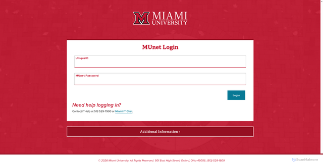 Security scan screenshot of https://auth.miamioh.edu