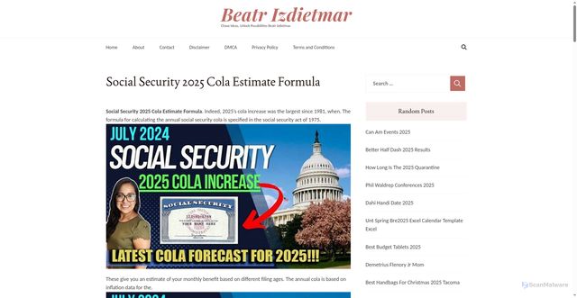 Security scan screenshot of https://beatrizdietmar.pages.dev/btrfjd-social-security-2025-cola-estimate-formula-zdtmraxw/