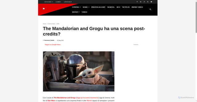 Security scan screenshot of https://www.cinefilos.it/cinema-news/2026/the-mandalorian-and-grogu-scena-post-credits-708479