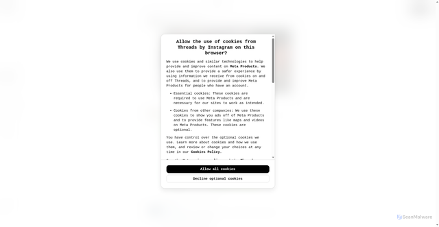 Security scan screenshot of https://www.threads.com/