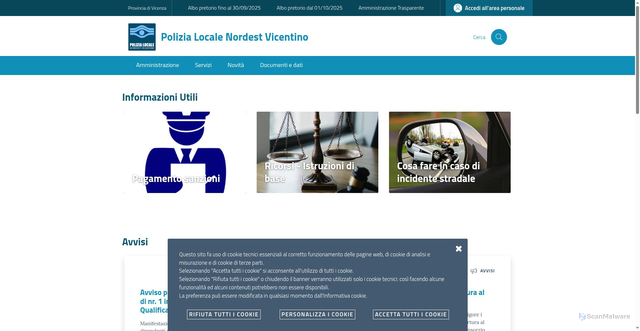 Security scan screenshot of https://www.polizialocalenevi.it/