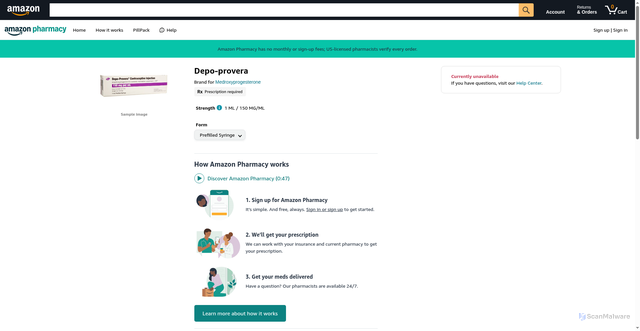 Security scan screenshot of https://pharmacy.amazon.com/Depo-Provera-Brand-Medroxyprogesterone-Prefilled-Syringe/dp/B09MMNPMP2