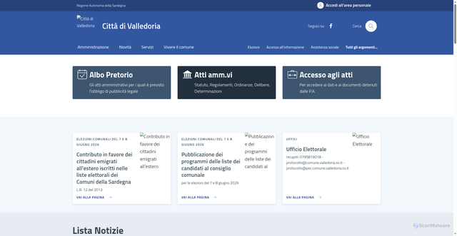 Security scan screenshot of https://www.comune.valledoria.ss.it