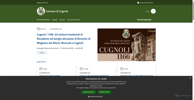 Security scan screenshot of https://www.comune.cugnoli.pe.it/it