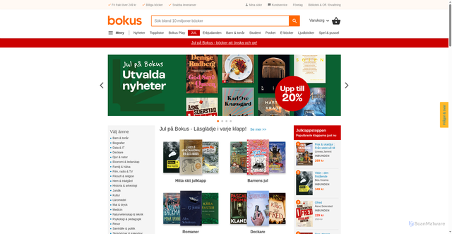 Security scan screenshot of https://www.bokus.com/