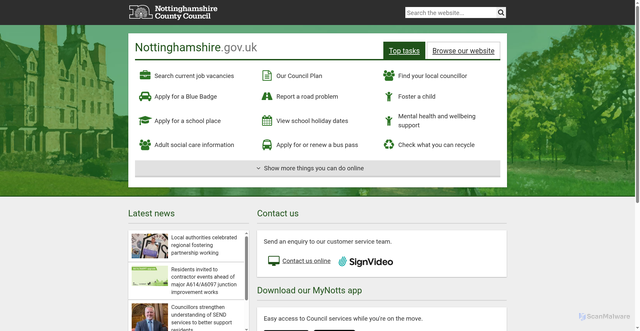 Security scan screenshot of http://www.nottscc.gov.uk