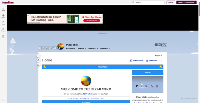 Security scan screenshot of https://pixar.fandom.com