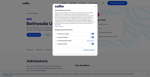 Security scan screenshot of https://www.sallie.com/colleges/search/bethesda-university