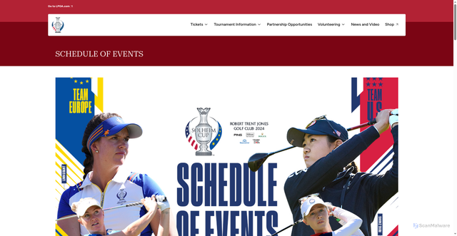 Security scan screenshot of https://www.solheimcupusa.com/event-information/schedule-of-events