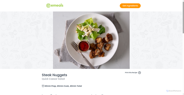 Security scan screenshot of https://emeals.com/recipes/recipe-53280-346204-Steak-Nuggets