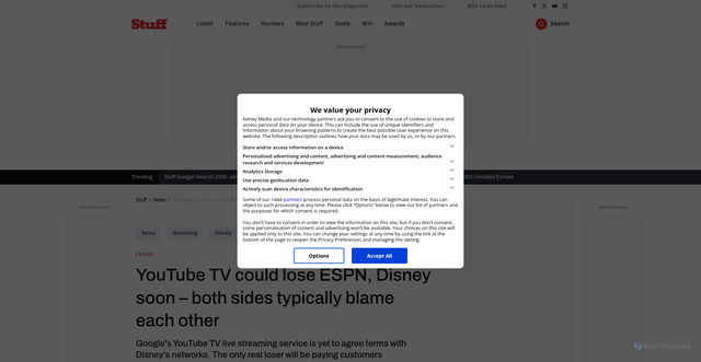 Security scan screenshot of https://www.stuff.tv/news/youtube-tv-disney-standoff-espn-abc-fx-channels/