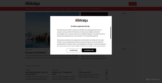 Security scan screenshot of https://popularhistoria.se
