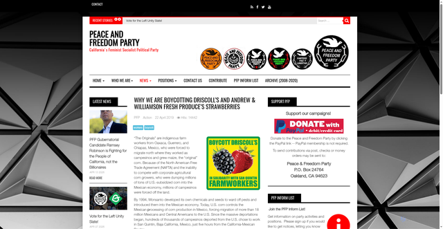 Security scan screenshot of https://www.peaceandfreedom.us/news/actions/boycott-driscolls-andrew-and-williamson