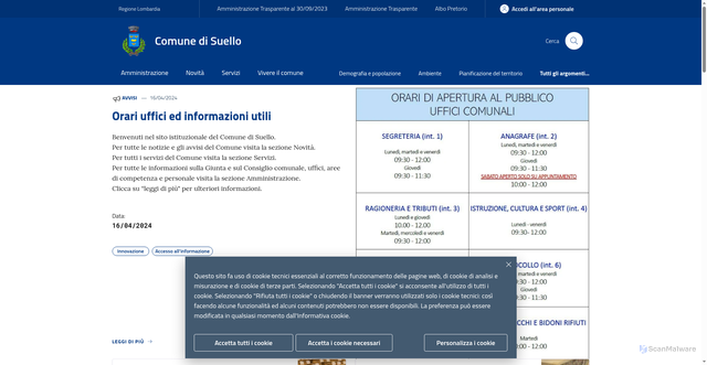 Security scan screenshot of https://www.comune.suello.lc.it/