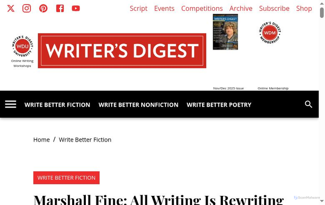 Security scan screenshot of https://www.writersdigest.com/marshall-fine-all-writing-is-rewriting