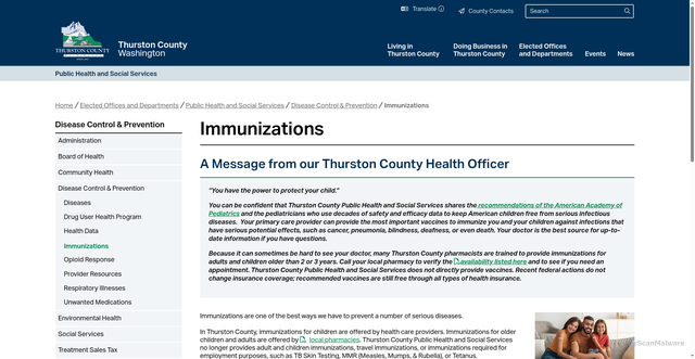 Security scan screenshot of https://www.thurstoncountywa.gov/departments/public-health-and-social-services/disease-control-and-prevention/immunizations