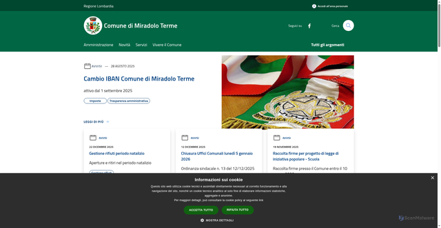 Security scan screenshot of https://www.comune.miradoloterme.pv.it/it