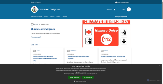 Security scan screenshot of http://www.comune.casignana.rc.it/