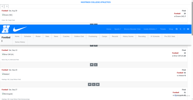 Security scan screenshot of https://www.hastingsbroncos.com/sports/fball/2025-26/schedule
