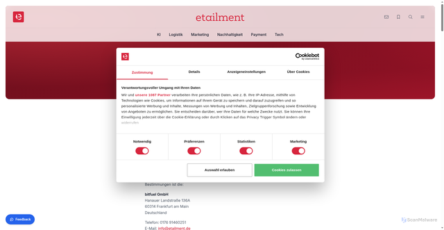 Security scan screenshot of https://r.brevo.etailment.de/mk/cl/f/sh/7nVU1aA2ng5nEZ0epo8MoKTdZ7BEZKo/pFWKoSZ9Esxg