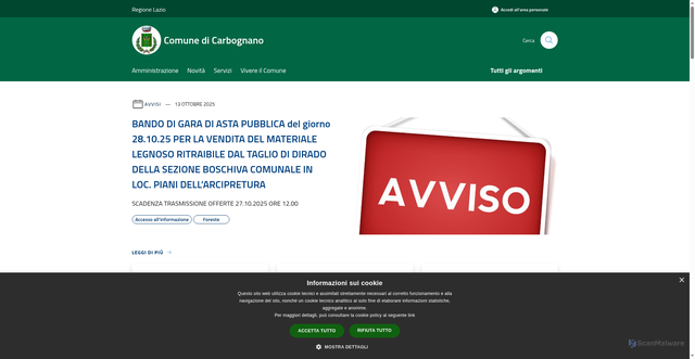Security scan screenshot of https://www.comune.carbognano.vt.it/it