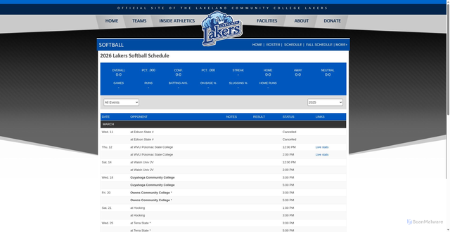 Security scan screenshot of https://athletics.lakelandcc.edu/sports/sball/2025-26/schedule