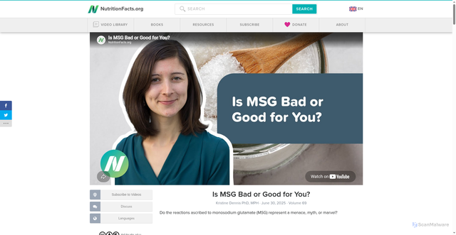 Security scan screenshot of https://nutritionfacts.org/video/is-msg-bad-or-good-for-you/