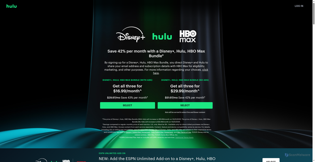 Security scan screenshot of https://www.hulu.com/disney-hulu-hbomax-bundle