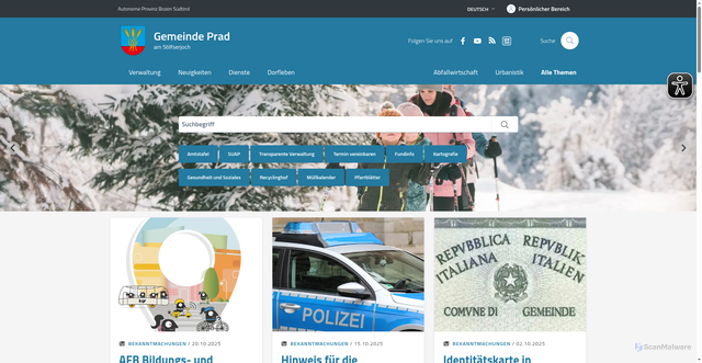 Security scan screenshot of https://www.comune.prato.bz.it/de